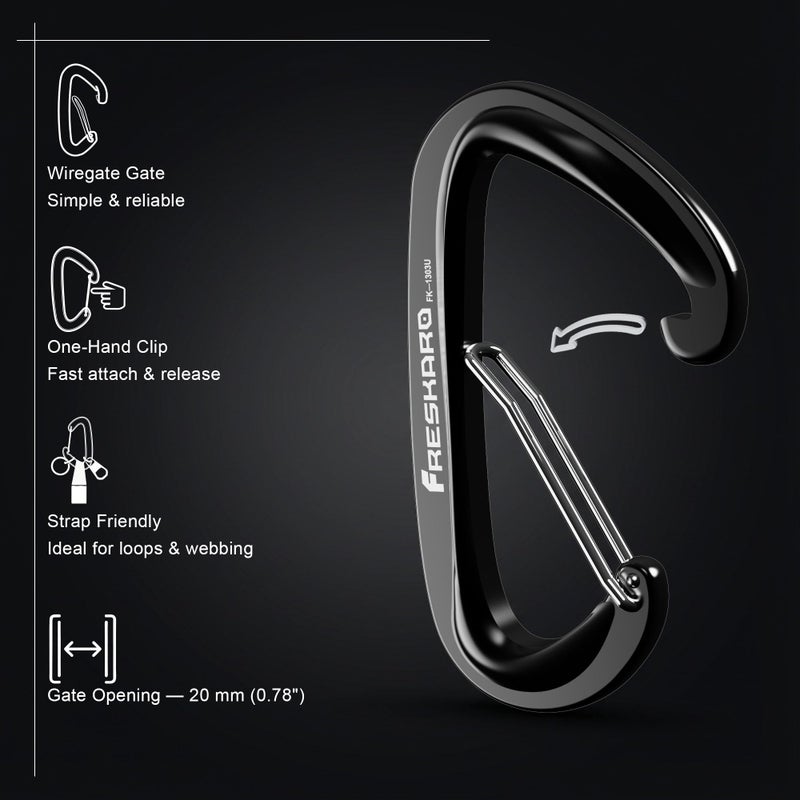 FresKaro Wiregate Carabiner Clip, 12kN(2698lbs), Suit for Backpacking Gear or as a Hiking Accessories - 4pack of Black D Ring Wire Gate Carabiners - Image 3